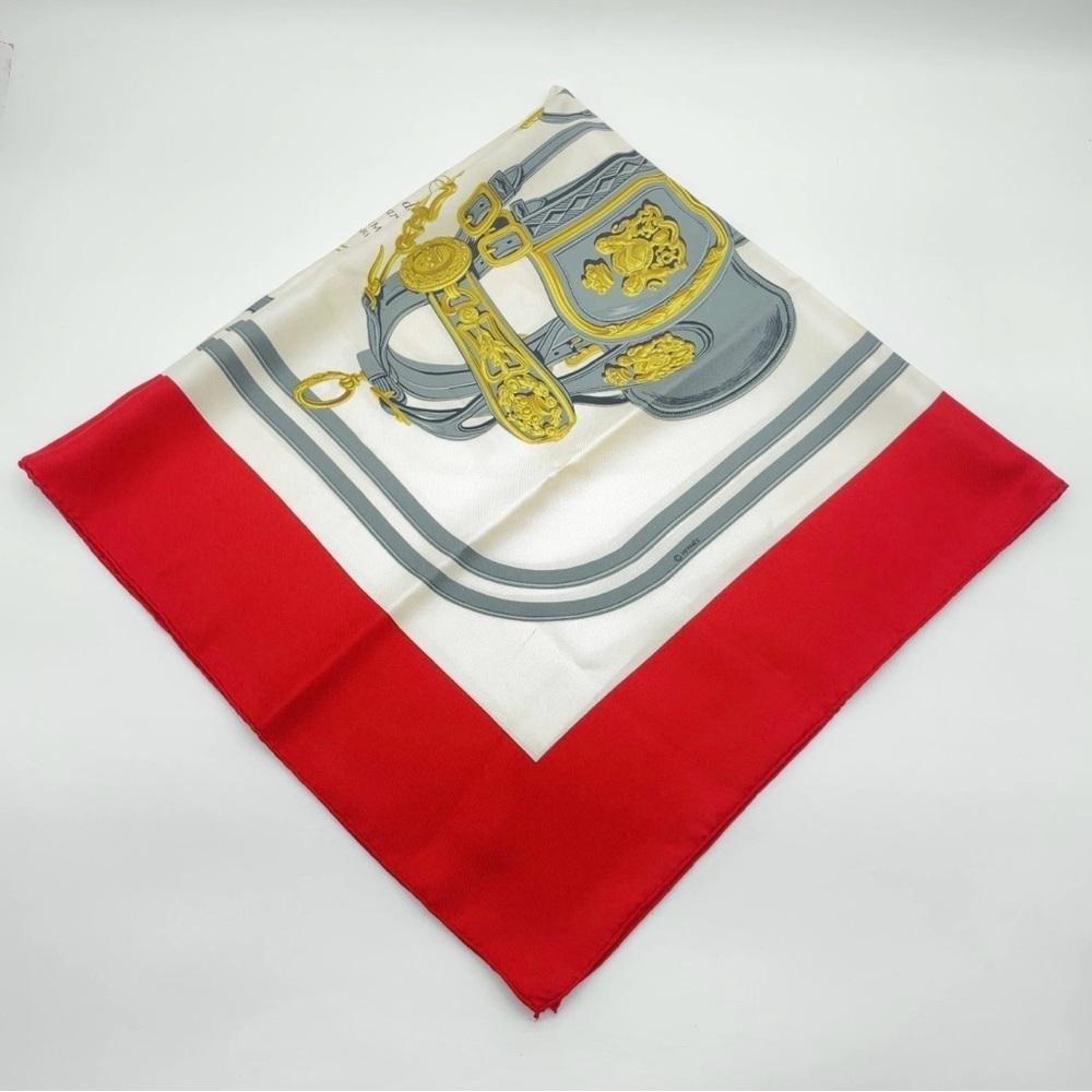 HERMES Iconic “Brides de Gala” Red Silk Luxury Equestrian Silk Scarf - Picture 4 of 11